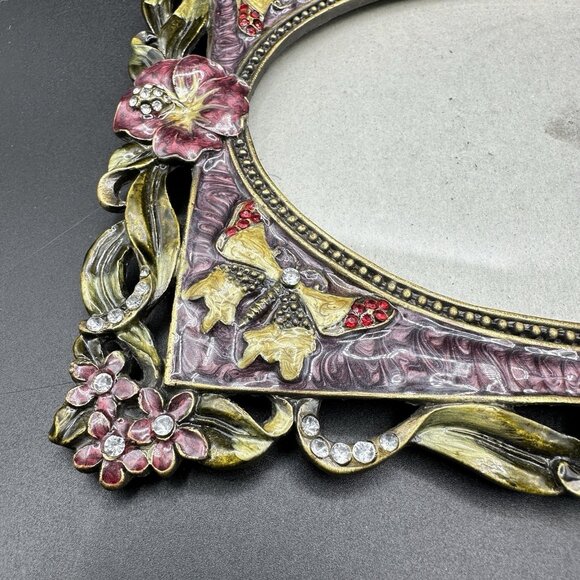 Enamel Jeweled Butterfly Flower Rhinestones Picture Frame Pier 1? Metal Purple - Picture 16 of 16